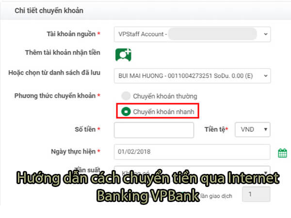 Hướng dẫn cách chuyển tiền qua internet banking VPBank