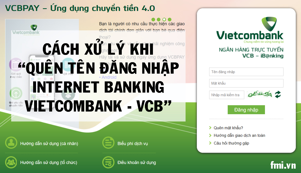 Quên tên đăng nhập internet banking Vietcombank - FMI.vn